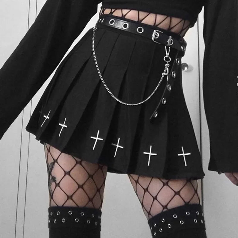 Noir Cross Pleated Mini Skirt