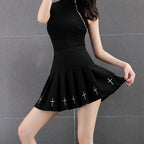 Noir Cross Pleated Mini Skirt