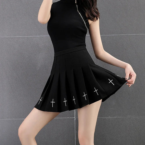 Noir Cross Pleated Mini Skirt