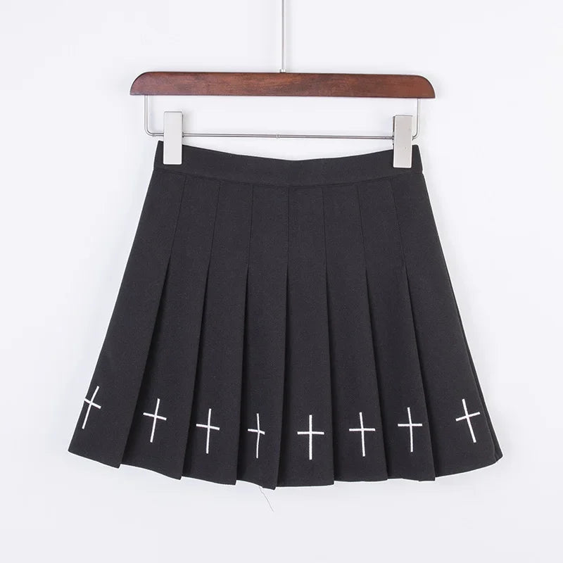 Noir Cross Pleated Mini Skirt